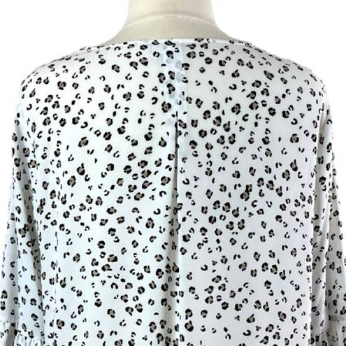 Elle Blouse Top Ruffle Bell Sleeve Pullover White Black Leopard Women’s Size XL