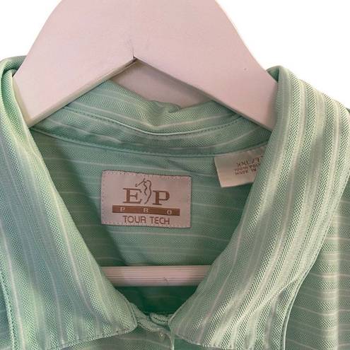 EP Pro  Tour Tech XXL collared woman's golf dress shirt striped greenish blue