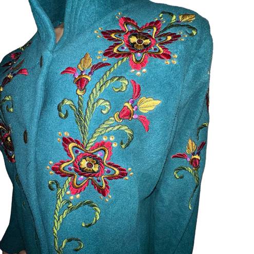 Bob Mackie Vintage  Wearable Art Embroidered Floral Fleece Jacket