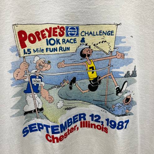 The Vintage Shop Vintage 1987 Popeyes Pepsi Bud Light 10K Fun Run Double Sided Ringer Tee Large L