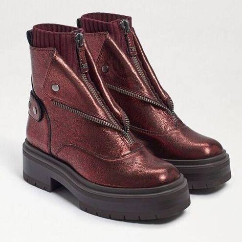 Sam Edelman  Linds Chelsea Boot Bordeaux Distressed Leather Sz 7.5 Moto Bootie