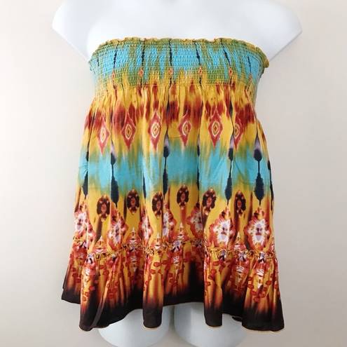 Tracy Evans Vintage Y2K  Light cotton tie dye Ruffle skirt tube top festival XL