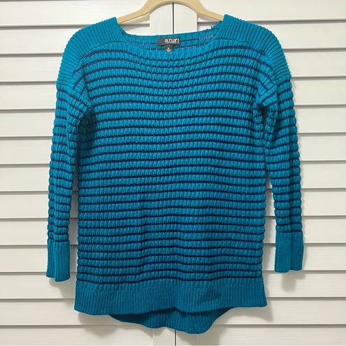 a.n.a A New Approach Teal and Navy Knit Striped Sweater Size Petite Small