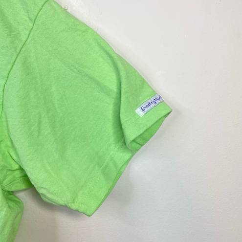 Fresh Produce Green Fish Cropped V Neck Short Sleeve T shirt Top womens One size