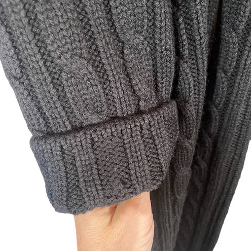 W By Worth Worth Black Cable Knit Heavy Wool Blend Long Belted Sweater Cardigan Women Sz L