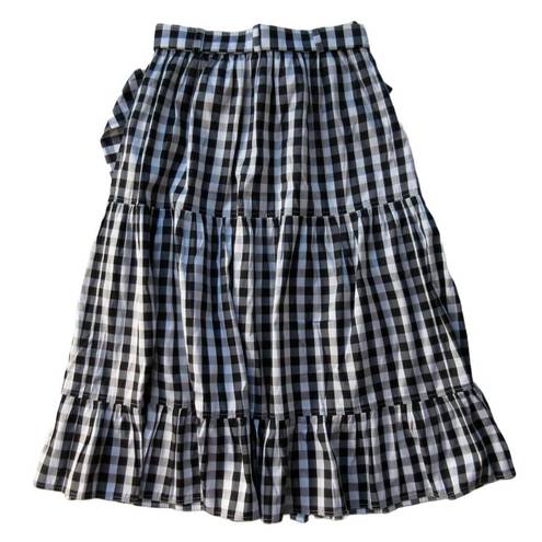 Polo NWT  Ralph Lauren Tiered Silk Midi in Black White Gingham Button Skirt 2