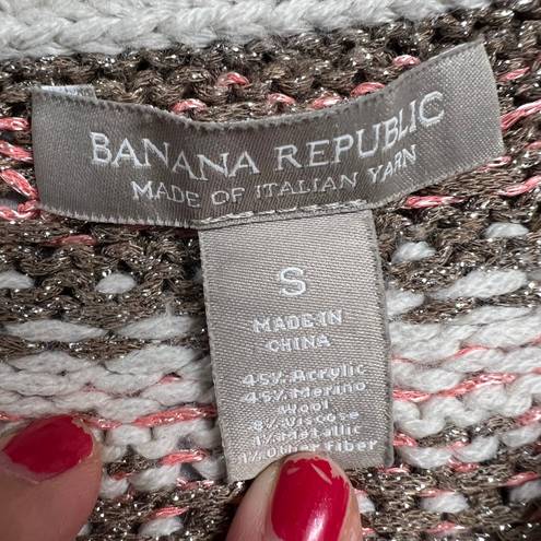 Banana Republic Cream Fair isle Crewneck Chunky Knit Merino Wool Blend Sweater S