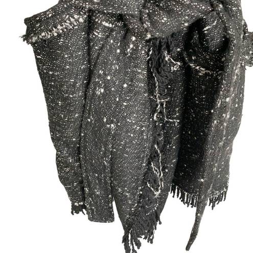 Free People  Black Combo Wool Blend Fringe Blanket Coat Size Medium Boho Womens