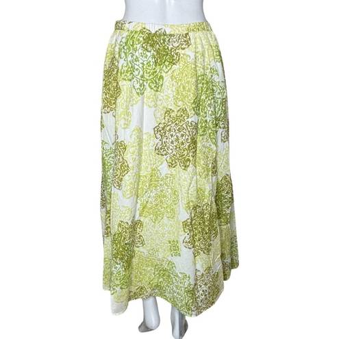 Coldwater Creek  Skirt Women Medium Green White Medallion Print Midi Boho Peasant