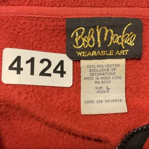 Bob Mackie  QVC WEARABLE ART Red Full Zip Fleece Jacket Vibrant Embroidery size L