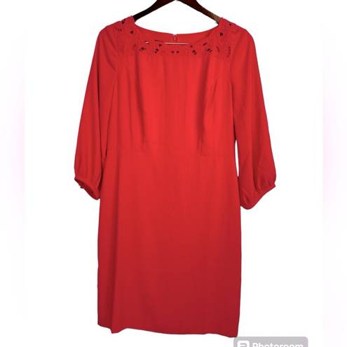 Talbots Embroidered Boat Neck Crepe Shift 3/4 Sleeve Knee Length Dress Size 6P