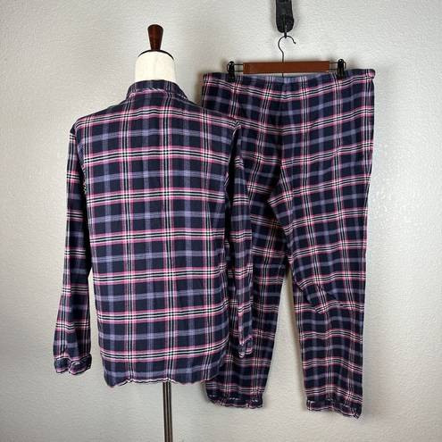 Brooks Brothers  Womens Flannel Pajama Shirt Pants Set Size L Large Plaid Cotton