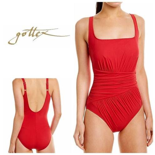 Gottex New.  red ruched swimsuit. Size 12. Retails $168