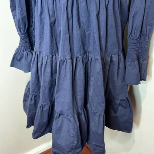 Tuckernuck  Pomander Place Navy Blue Kenzo Tiered Cotton Poplin Dress
