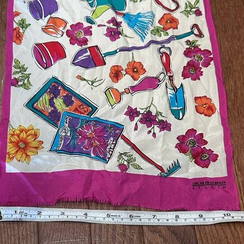 Oscar de la Renta  Studio Silk Scarf Gardening Floral RARE COLOR Vintage GIFT