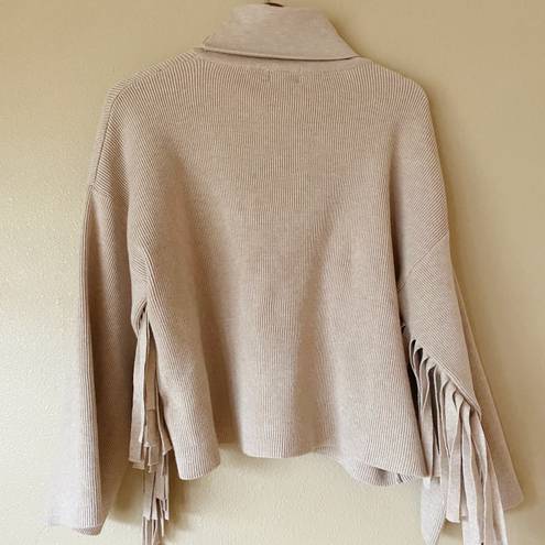 4S13NNA Tan Fringe Sleeve Sweater