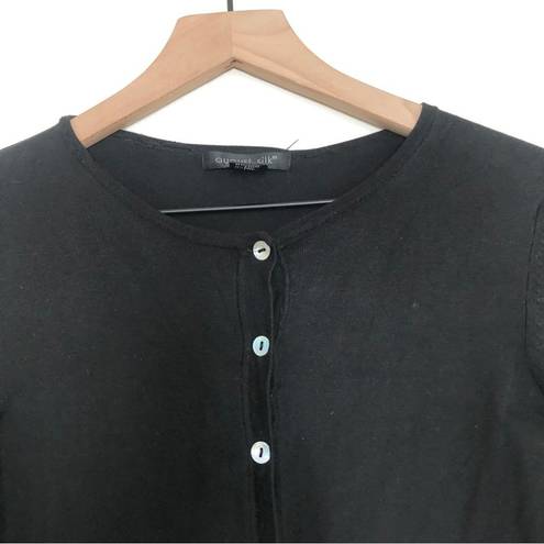 August Silk  KNIT BLACK BUTTON FRONT LONG SLEEVE ROUND NECK CARDIGAN SWEATER