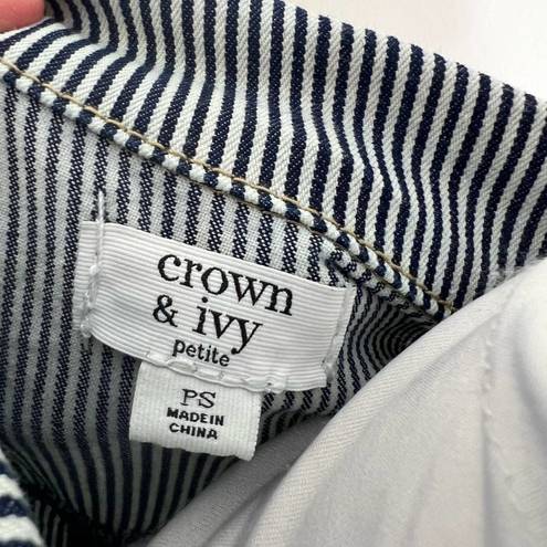 Crown & Ivy  Jean Jacket SMALL Blue Petite Striped Denim Button Front Woven Women