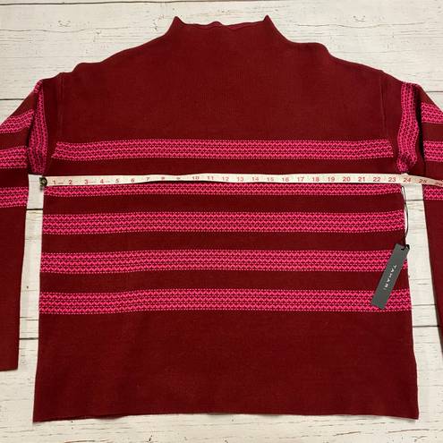 Tahari NEW  Maroon Mock Neck Stripe Sweater Size XLarge