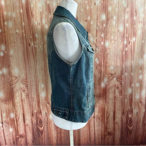 Style & Co Petite Jeweled Studded Denim Vest