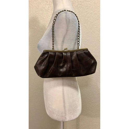 Tommy Hilfiger  Y2K Brown Vegan Leather Crocodile Small Chained Handbag