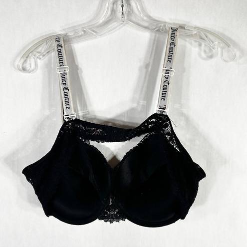 Juicy Couture  38C Bra Push Up Black Lace Underwire Support Adjustable Strap 1250