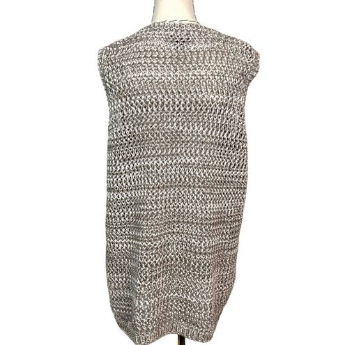 W By Worth  Women Gray Cotton Open Knit V-Neck Sleeveless Wrap Sweater Vest Sz L