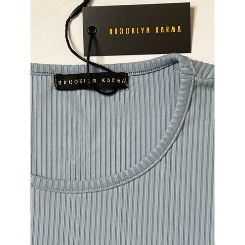 Brooklyn Karma  Powder Blue Ribbed Tie Crop Top Sz L Women