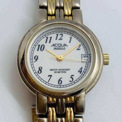 AQUA Acqua indiglo light up womens date 25mm watch silver gold size 6” new battery