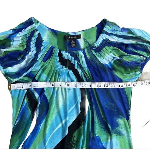 Style & Co Women's Blue Marbled Pattern Sleeveless Blouse Shirt Size SMALL