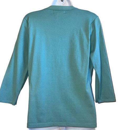 August Silk  Layered Top With Ruffle Inset Trellis Turquoise NWT $68 Large