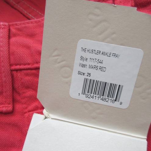 ma*rs NWT Mother Hustler Ankle Fray in  Red High Rise Bootcut Crop Jeans 25