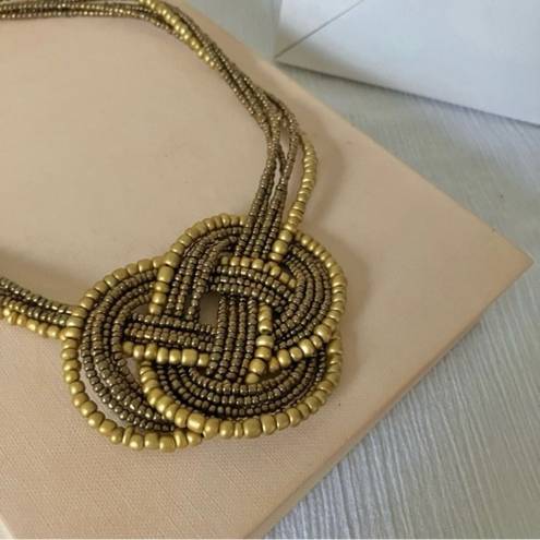 American Vintage Vintage “Kayte” Gold Beaded Forget Me Knot Necklace Multi Strand Brown Boho Chunky Gold Chain Jewelry