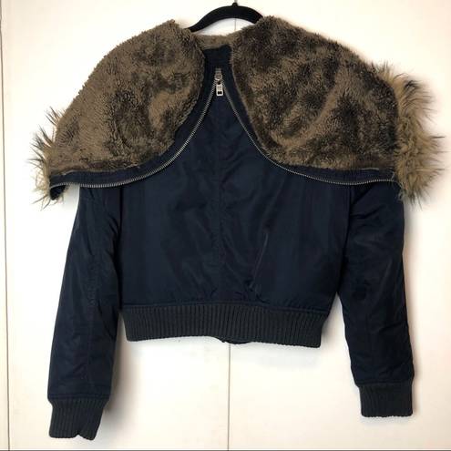 American Eagle  Outfitters Split Faux Fur Hood Bomber Jacket