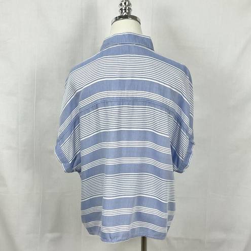 BeachLunchLounge  Blue Stripe Top Loose Fit Shirt Tie Front Sz XL Cap Sleeve