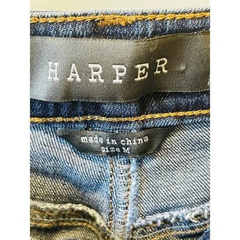 Harper  Dark Wash Denim Button Front Cable Trim Mini Skirt Size Medium