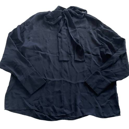 Jason Wu  Shirt Womens 12 Blue Mock Neck Tie Back Flowy Shift Button Cuff Poly