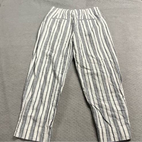 Madewell  Linen-Cotton Paperbag Pants in Dark Baltic Stripe Size 8 EUC