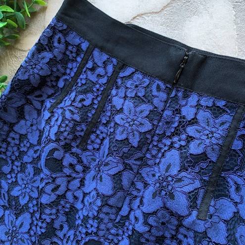 Tracy Reese  New York Lace Floral Pencil Skirt Career Navy Blue Black Size 4