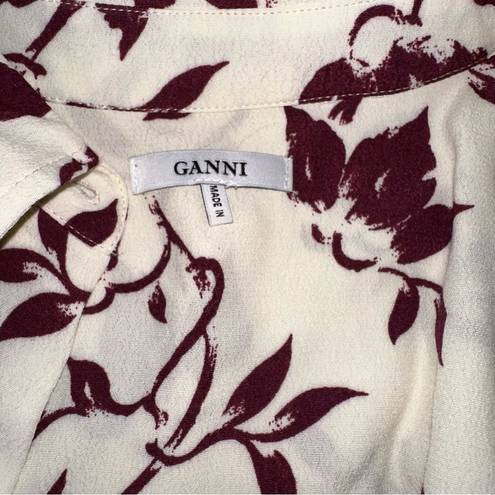 Ganni new -  Women's White Red Leaf Button-Down Long Sleeve Blouse (size M)