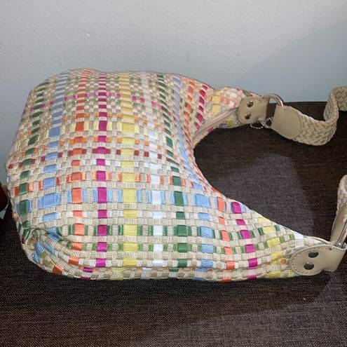 The Sak  Tan, Green, Pink, White, Orange, Blue Striped Woven Ribbon Purse