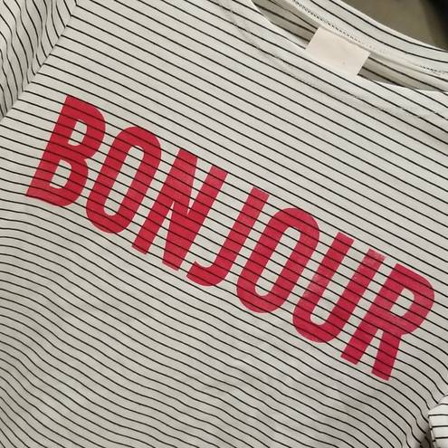 Bonjour 💕CINQ A SEPT💕 Boatneck Striped Graphic Tee ~  Black & White Small S NWT