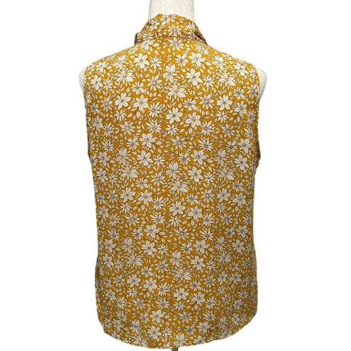 Cynthia Steffe  Blouse Womens Size M Yellow Floral Sleeveless Scarf Tie Neck Bow