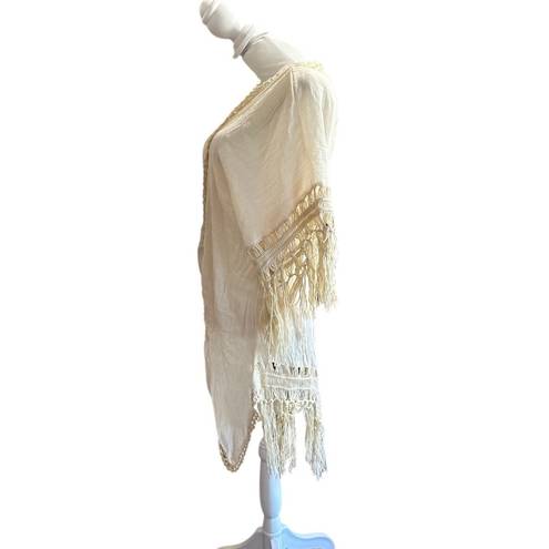 Rebellion  Again women's crochet cream colored long kimono size medium