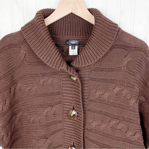 Talbots  Short Sleeve Cable Knit Shawl Collar Cardigan Sweater Brown Size 1X
