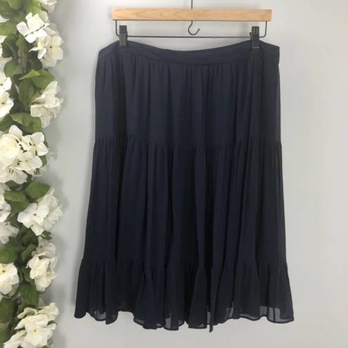 Giorgio Armani  Navy Ruffle Pleated Silk Skirt Sz 8