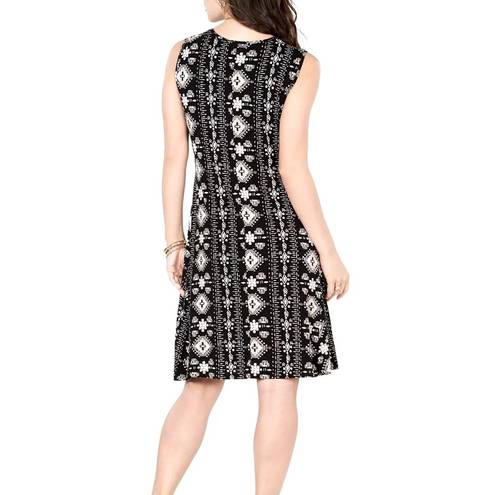 Style & Co A Line Swing Dress Black Cream Batik Print Women’s Large VGC