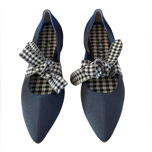 Rothy's Rothy’s charcoal blu gingham black& white bow detail pointed flats 9.5 gorgeous