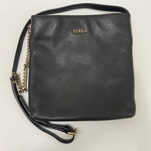 Furla  Pebbled Leather Crossbody Messenger Bag Black