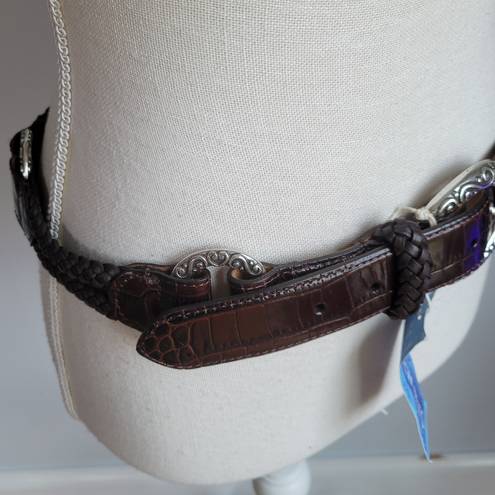 Brighton , New, Leather Stretch Brown Braided O-Ring Concho Belt, Size 34